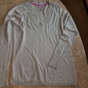 Fine Gauge Heather Gray V-Neck Tunic Sweater M